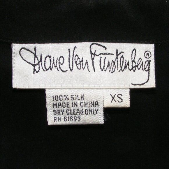 DIANE von FURSTENBERG Silk Blouse, XS, Black, Gold Embroidery, button front - Picture 10 of 10